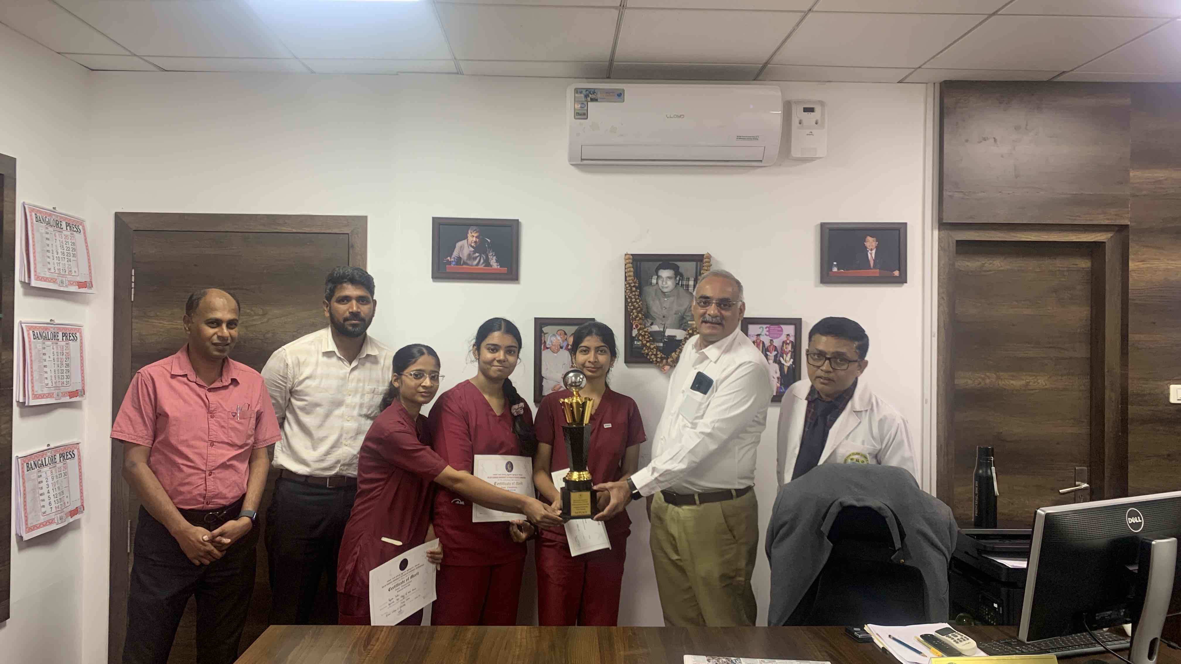 Chess team felicitated with the trophy and certificates by the Principal and faculty