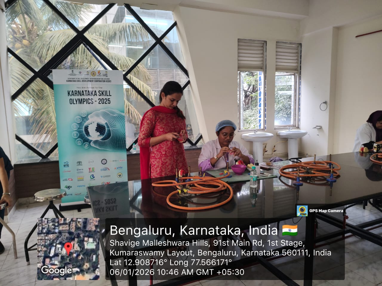 Students performing practical tasks in dental prosthetics during the competition
