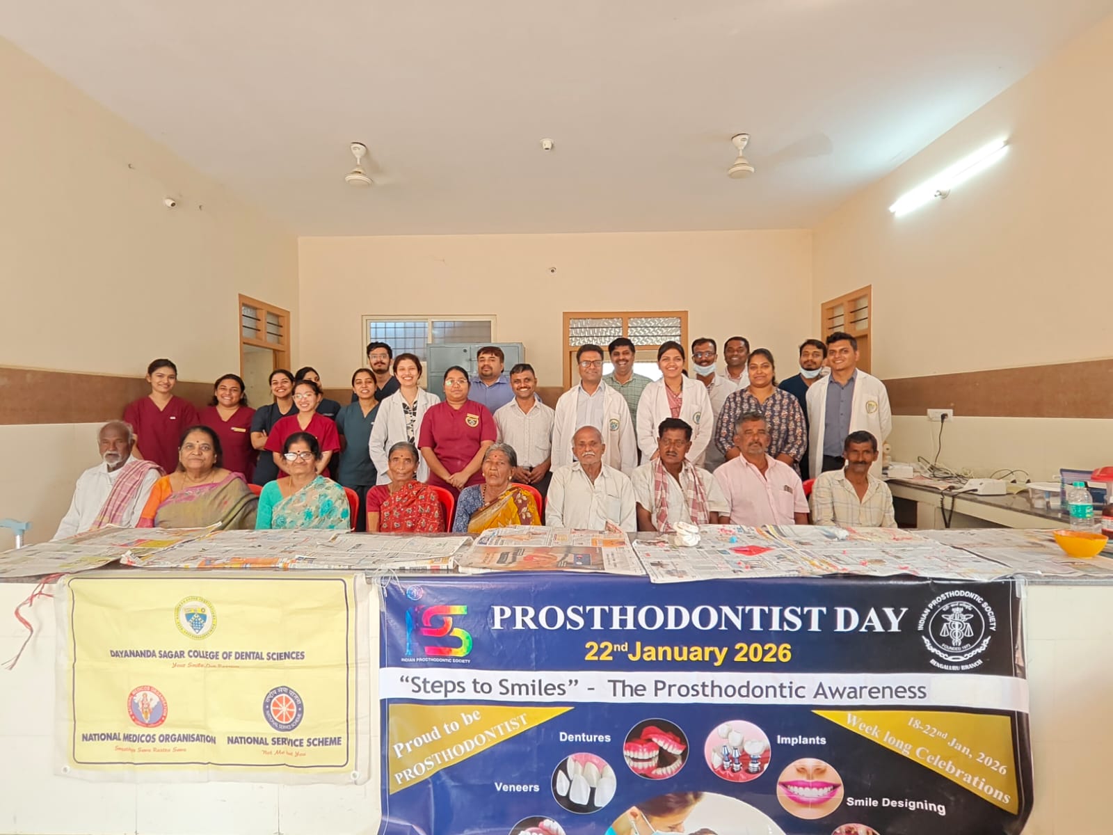 Dental professionals preparing the setup for the Kanakpura dental camp.