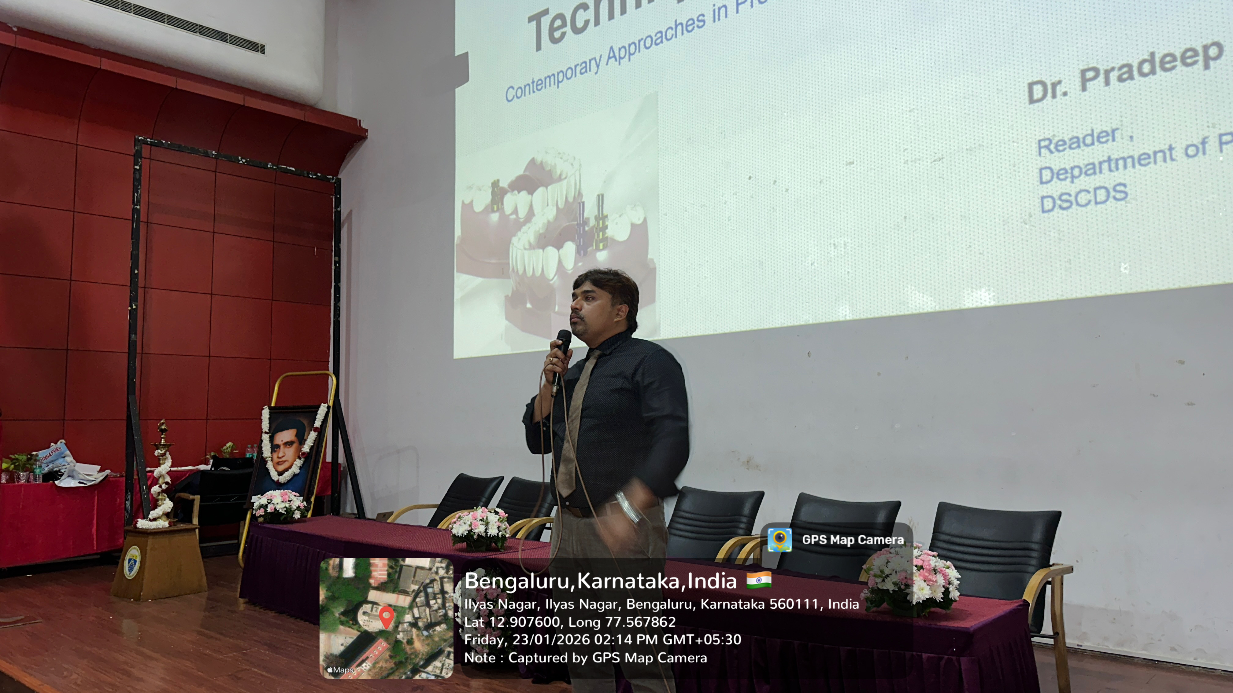 Dr. Pradeep Chandra K presenting on Dental Implant Impression Techniques